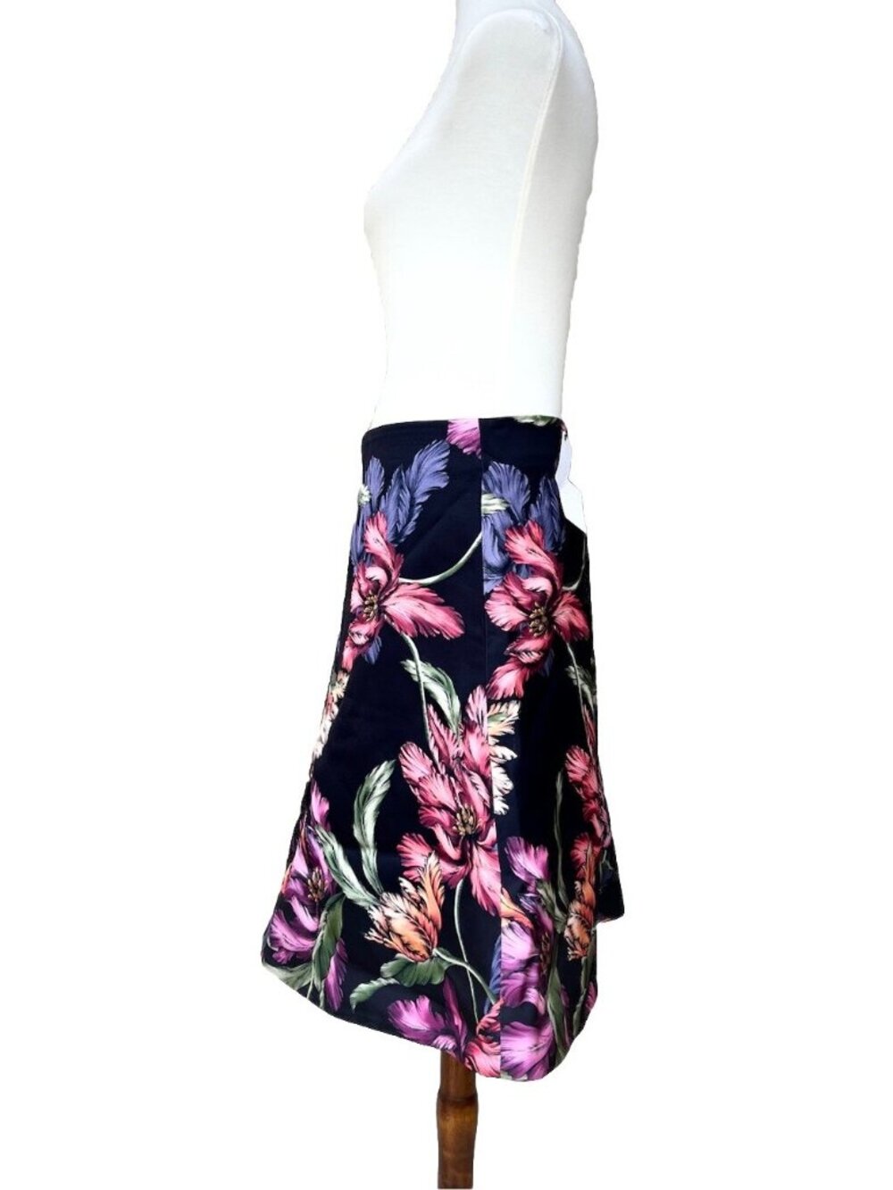 Cameo Night Lily Tropical Floral Midi Skirt Size L Black Lined - Picture 11 of 16